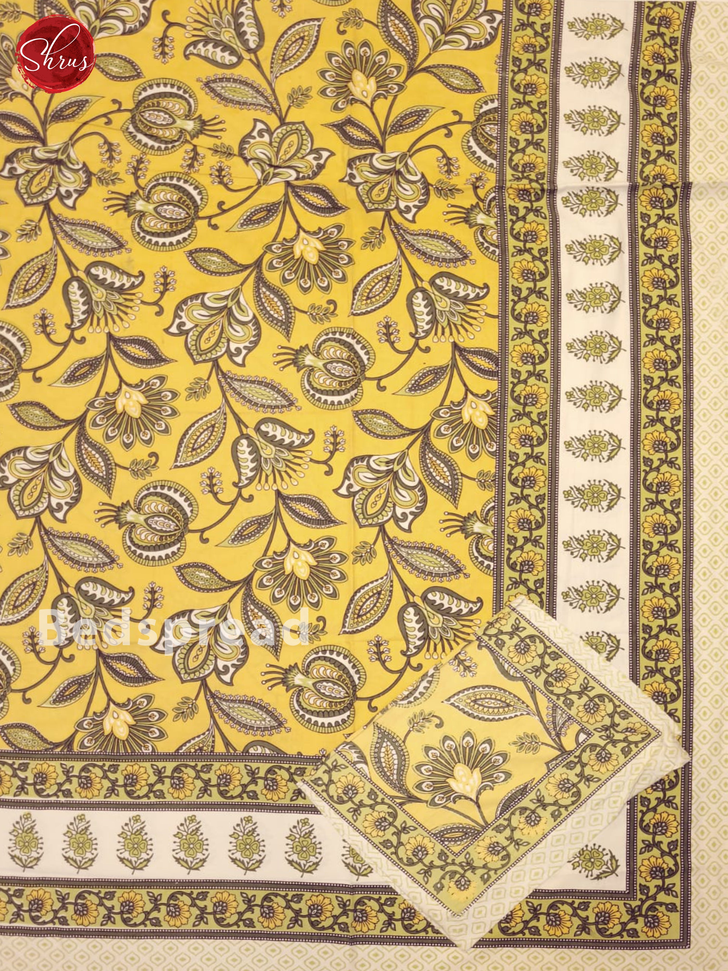 Light Yellow & Cream - Jaipuri Printed Double Bed Spread