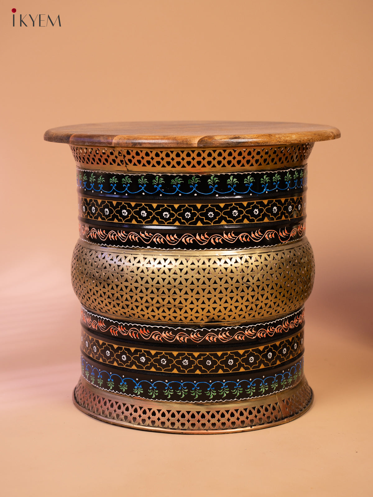 Rustic Hand painted Wooden Round Stool (Set of 5)