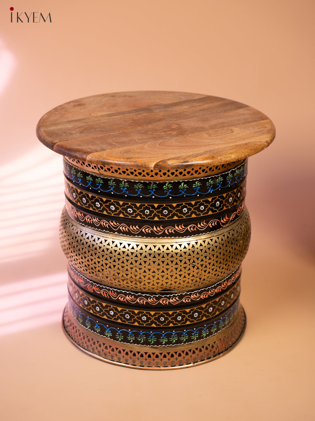 Rustic Hand painted Wooden Round Stool (Set of 5)