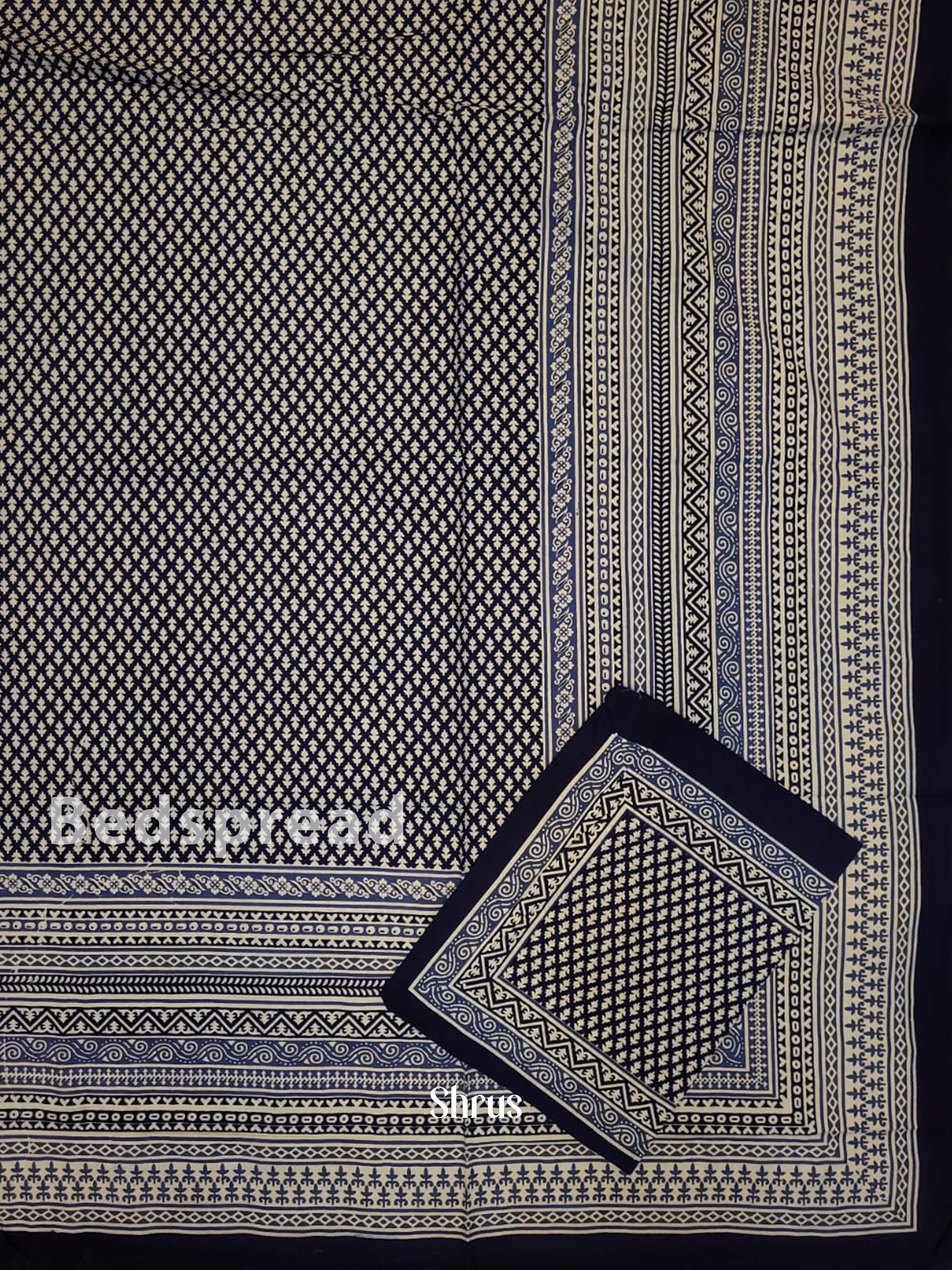 Navy Blue & Cream -Bed Spreads