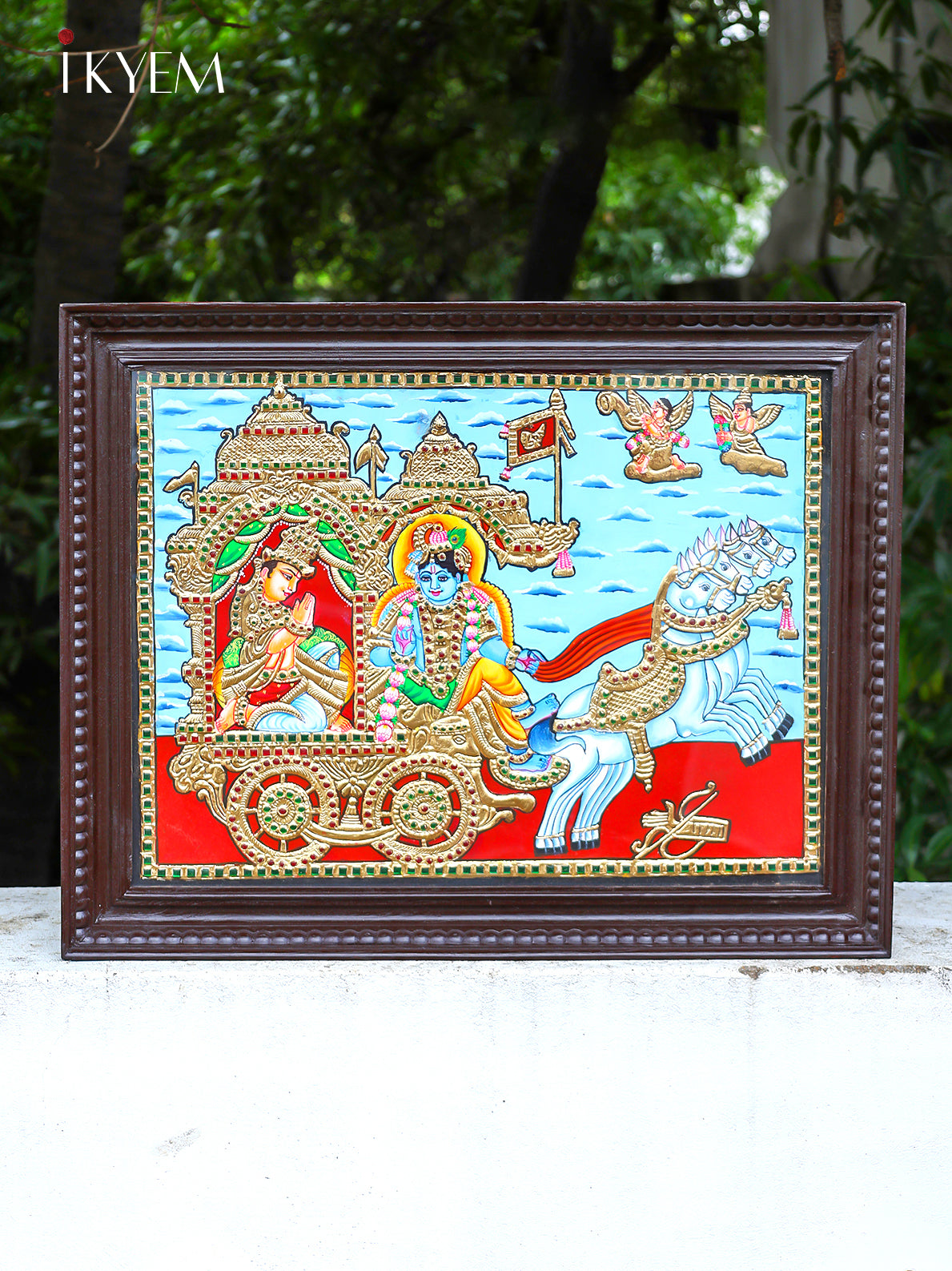Regal Tanjore Painting Depicting Lord Krishna & Arjuna's Geethopadesam