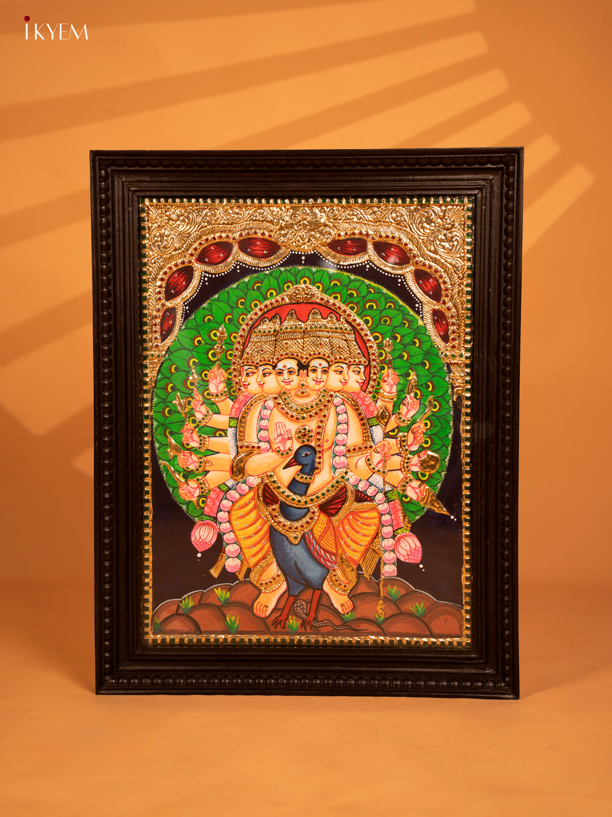 Majestic Aarupadai Murugan Tanjore Painting in Gold and Crimson