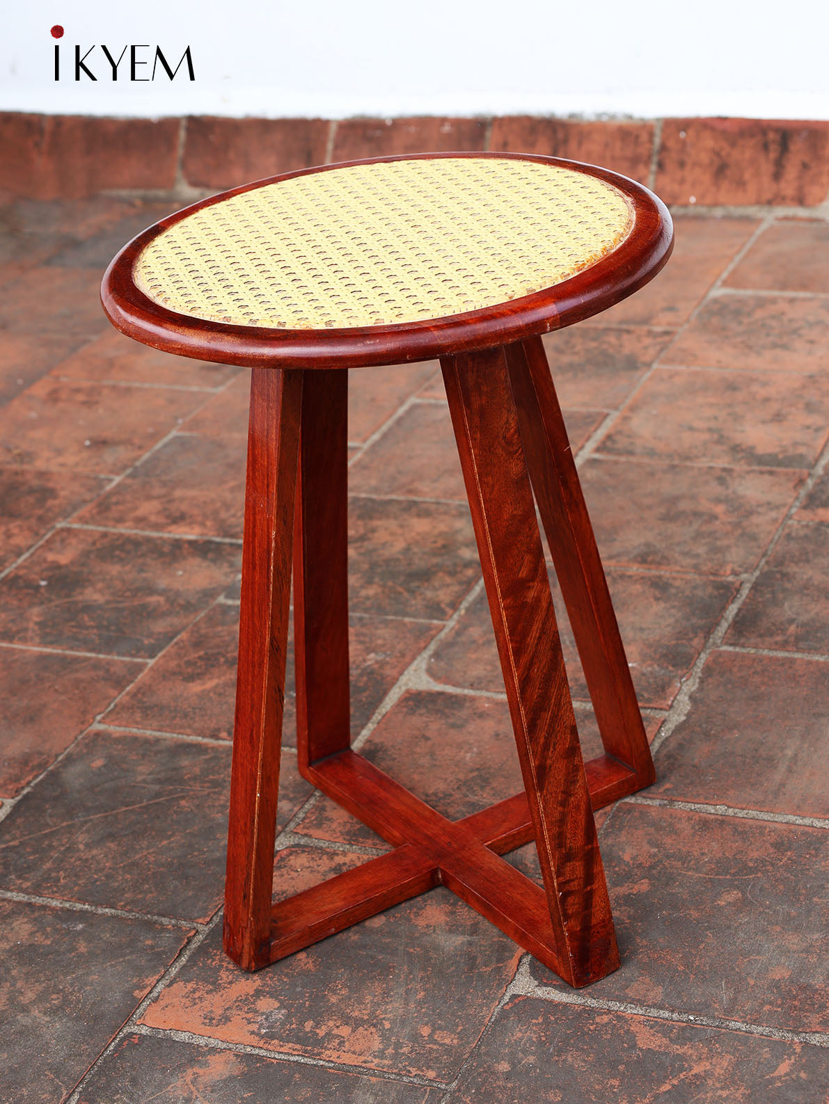 Round wooden Cane Stool