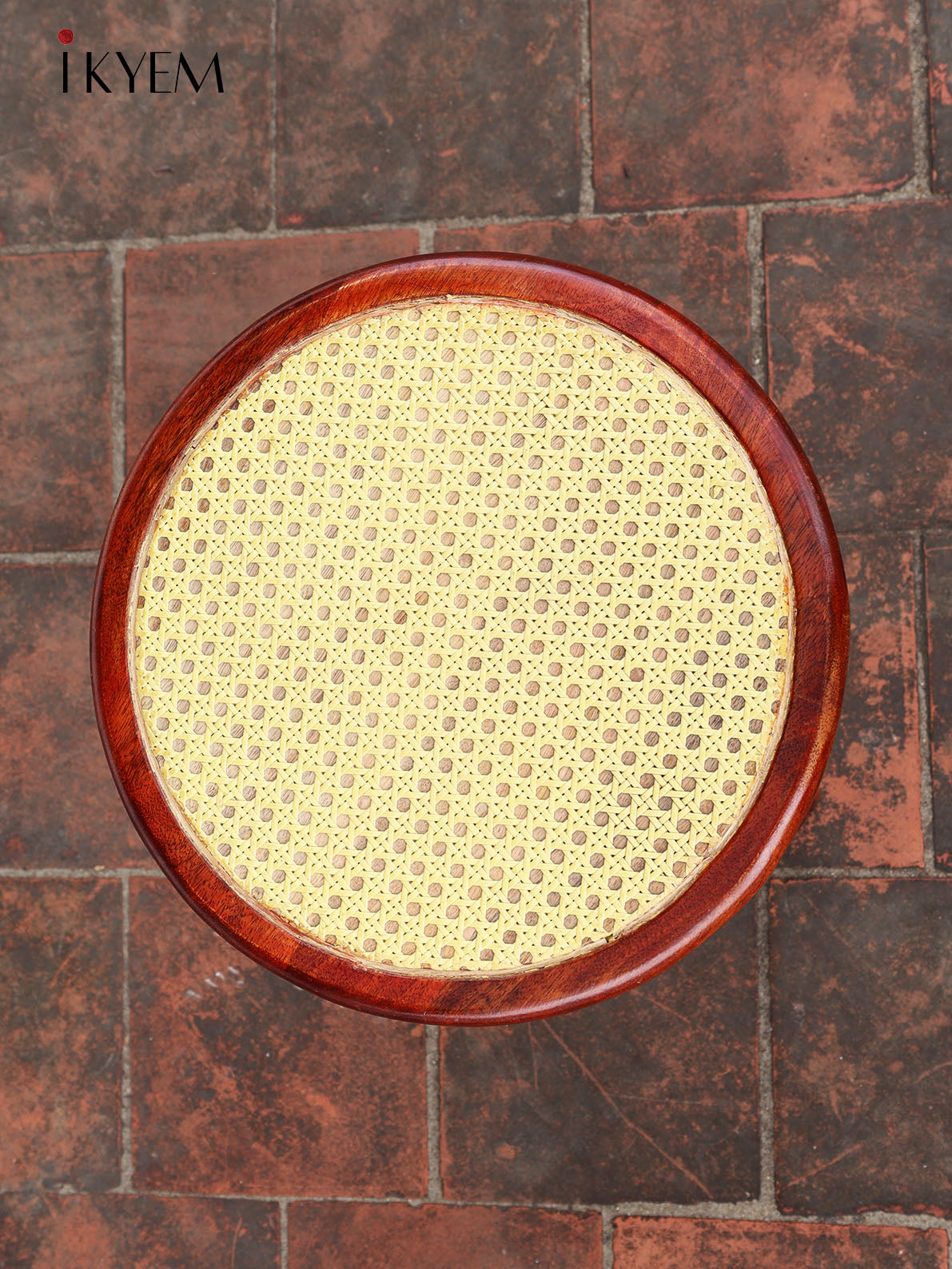 Round wooden Cane Stool