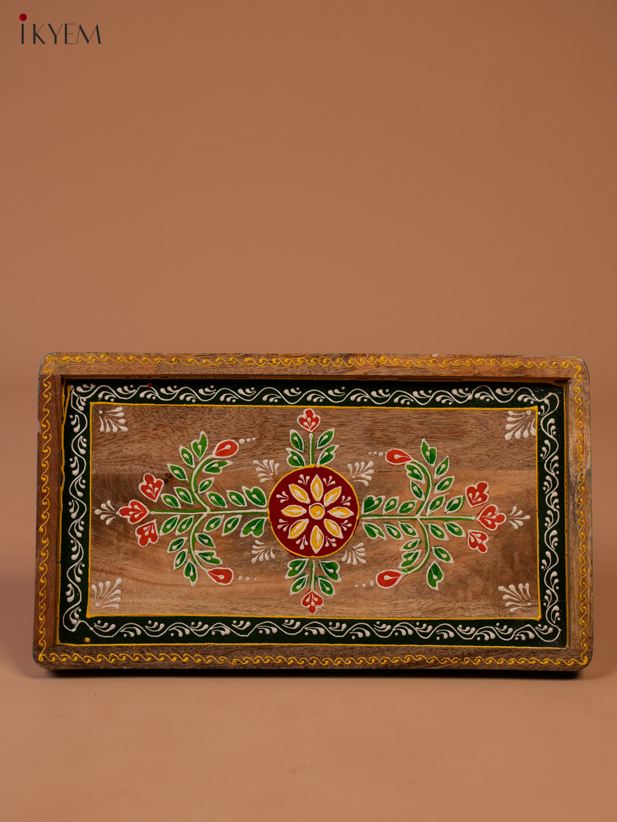 Hand Painted Wooden Serving Tray with 2 Bowls