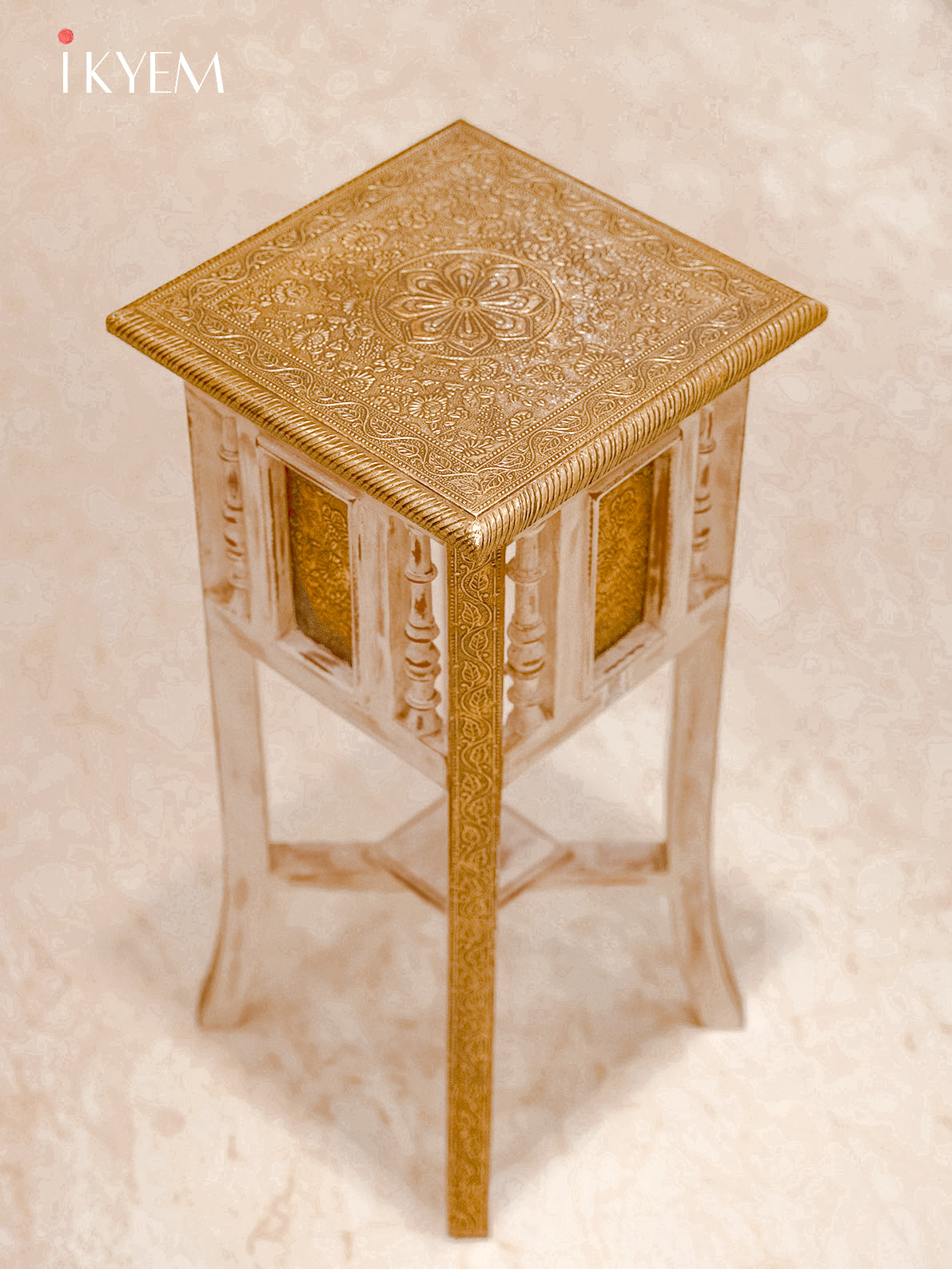 Intricate Brass Inlaid Side Table