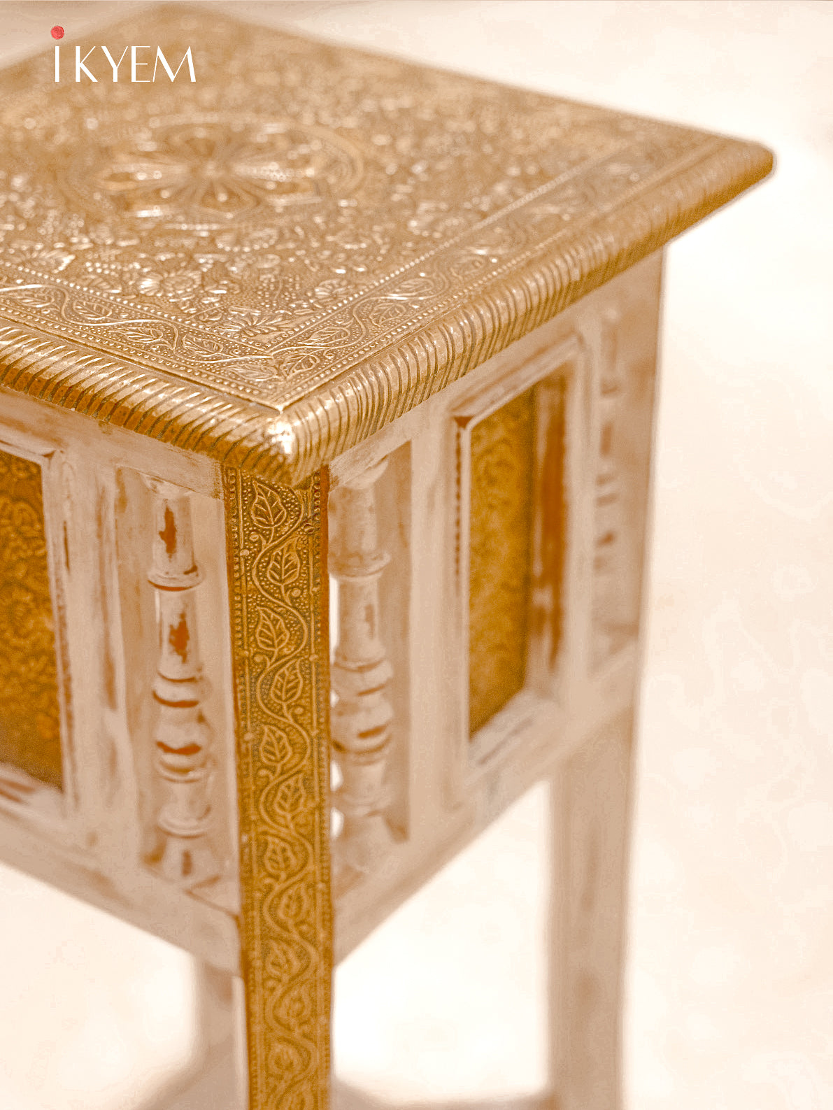 Intricate Brass Inlaid Side Table
