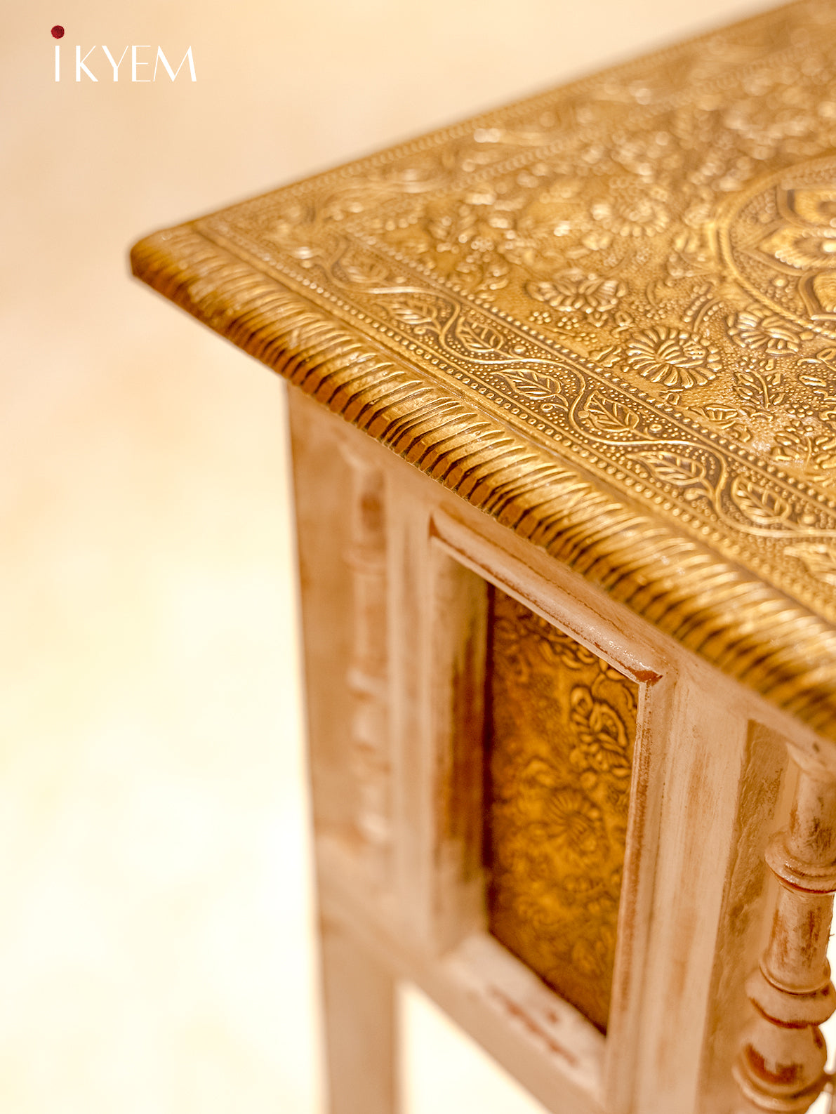 Intricate Brass Inlaid Side Table