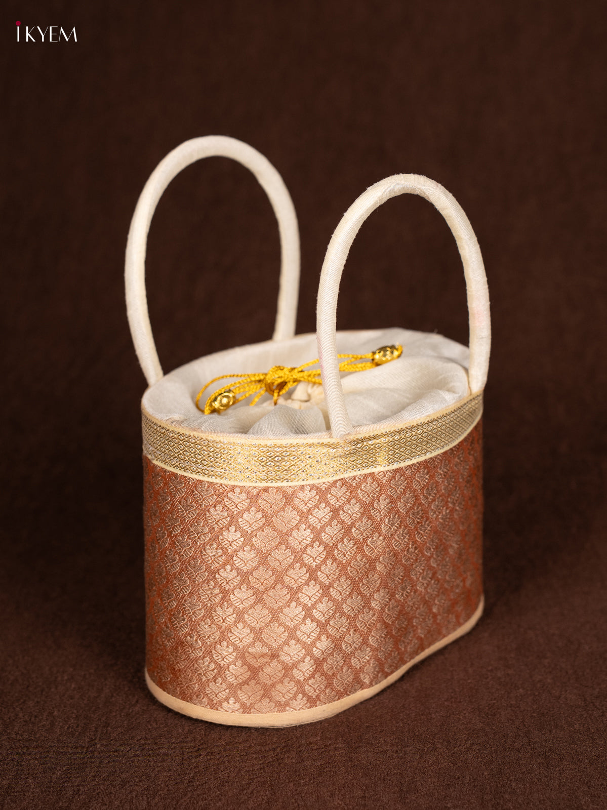 Aesthetic 6 Inch Raw Silk Korai Stackable Basket In Peach With Potli 1