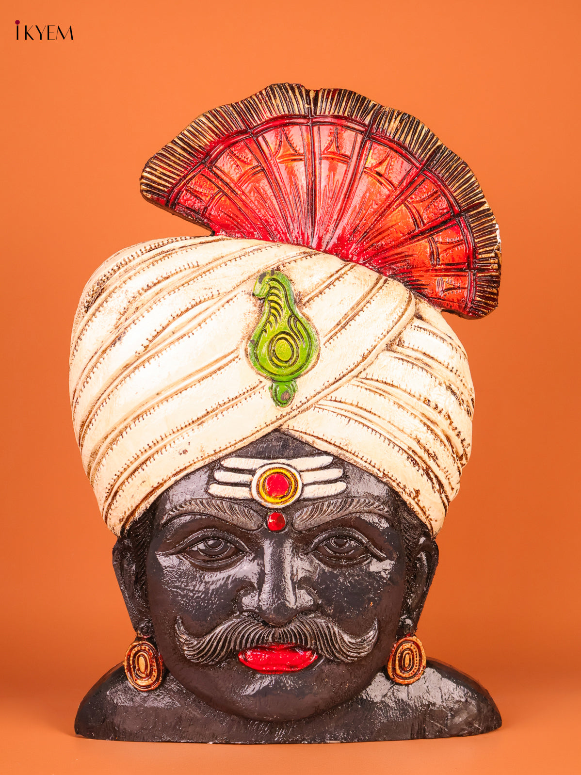 Artfull Hand Carved Karuppu Swamy Face Wooden Idol