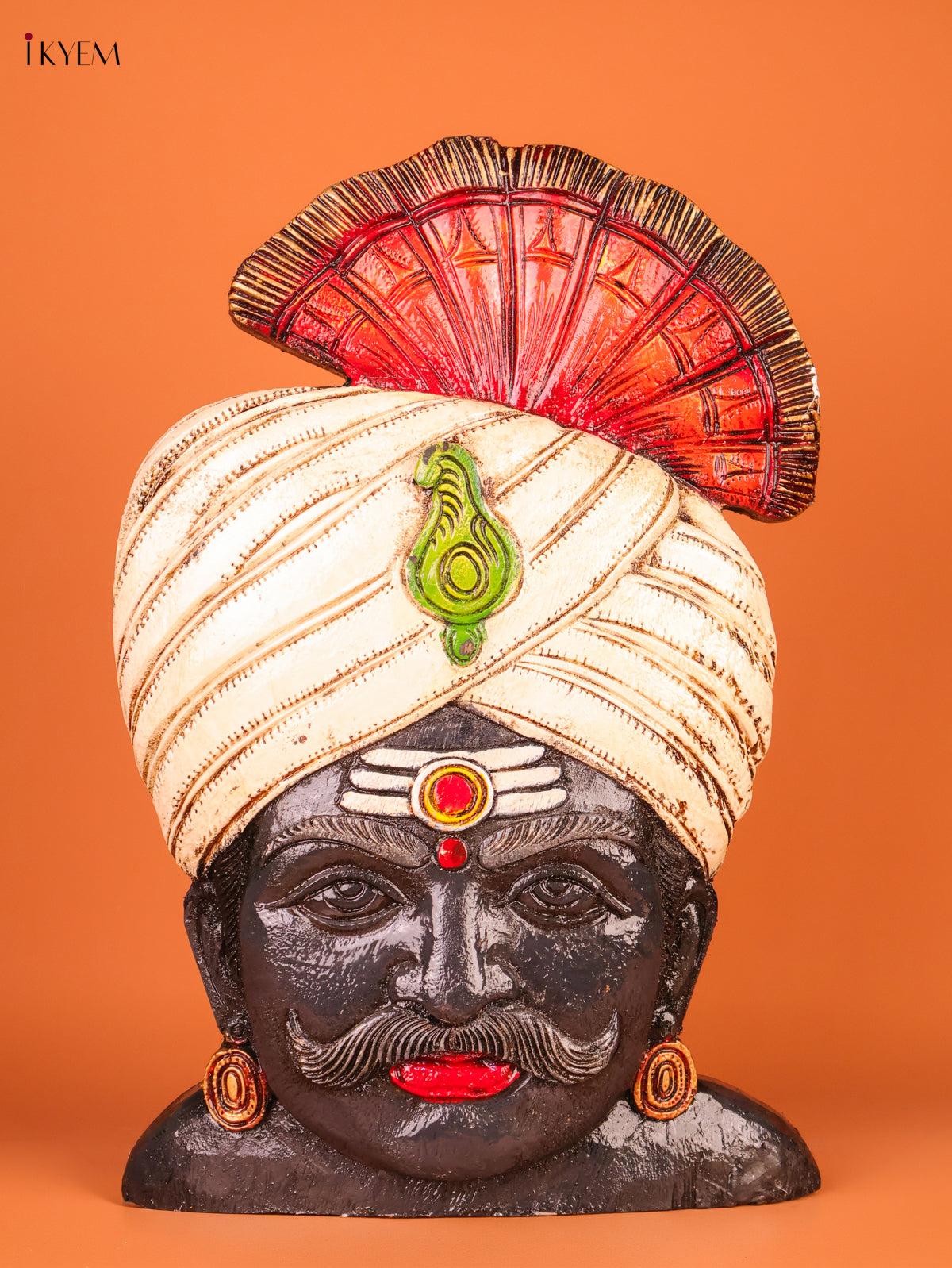 Artfull Hand Carved Karuppu Swamy Face Wooden Idol