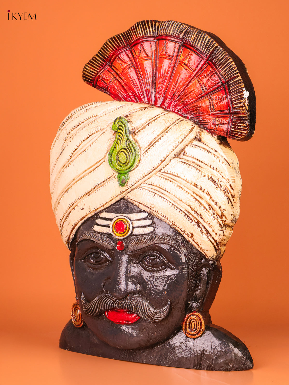 Artfull Hand Carved Karuppu Swamy Face Wooden Idol 2