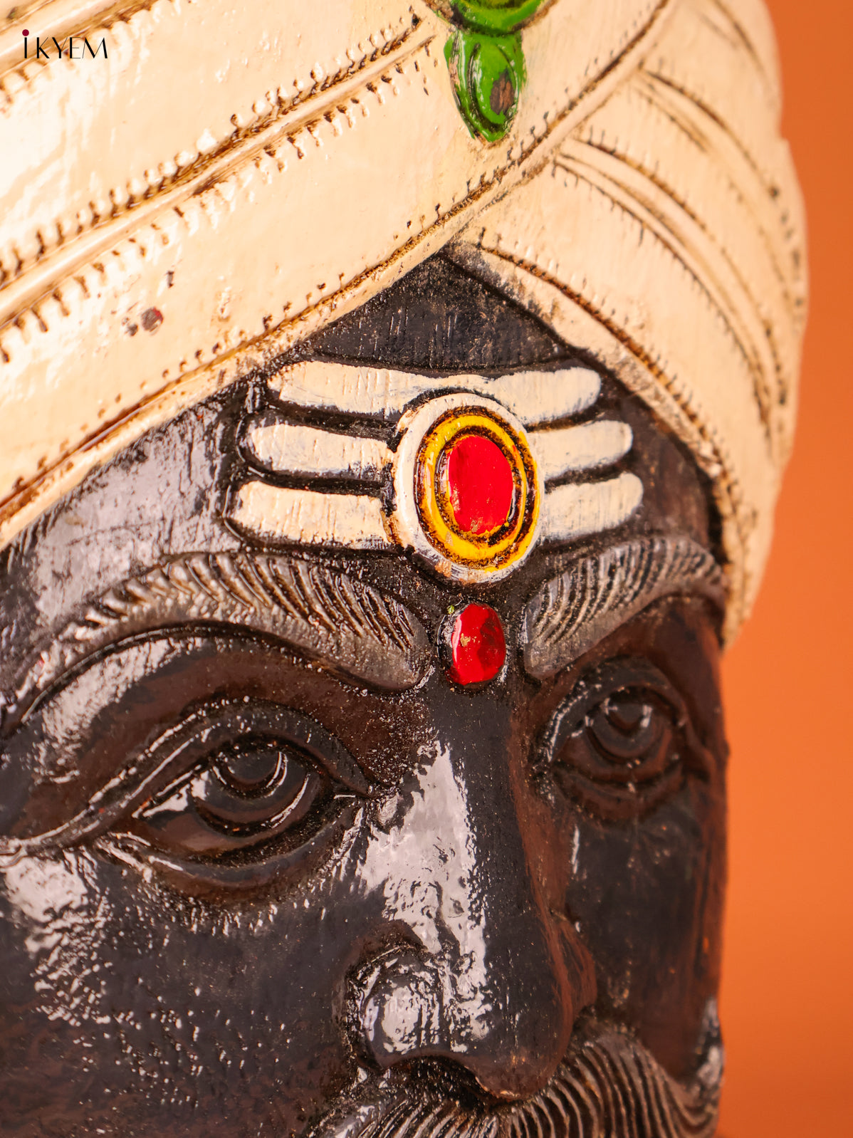Artfull Hand Carved Karuppu Swamy Face Wooden Idol 4