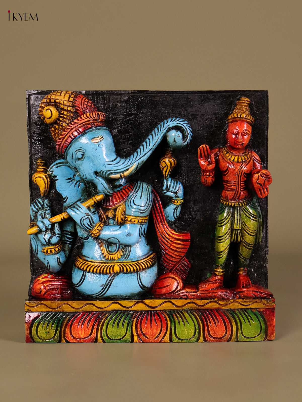 Artistic Handcrafted Fluting Ganesha Wooden Wall Panel