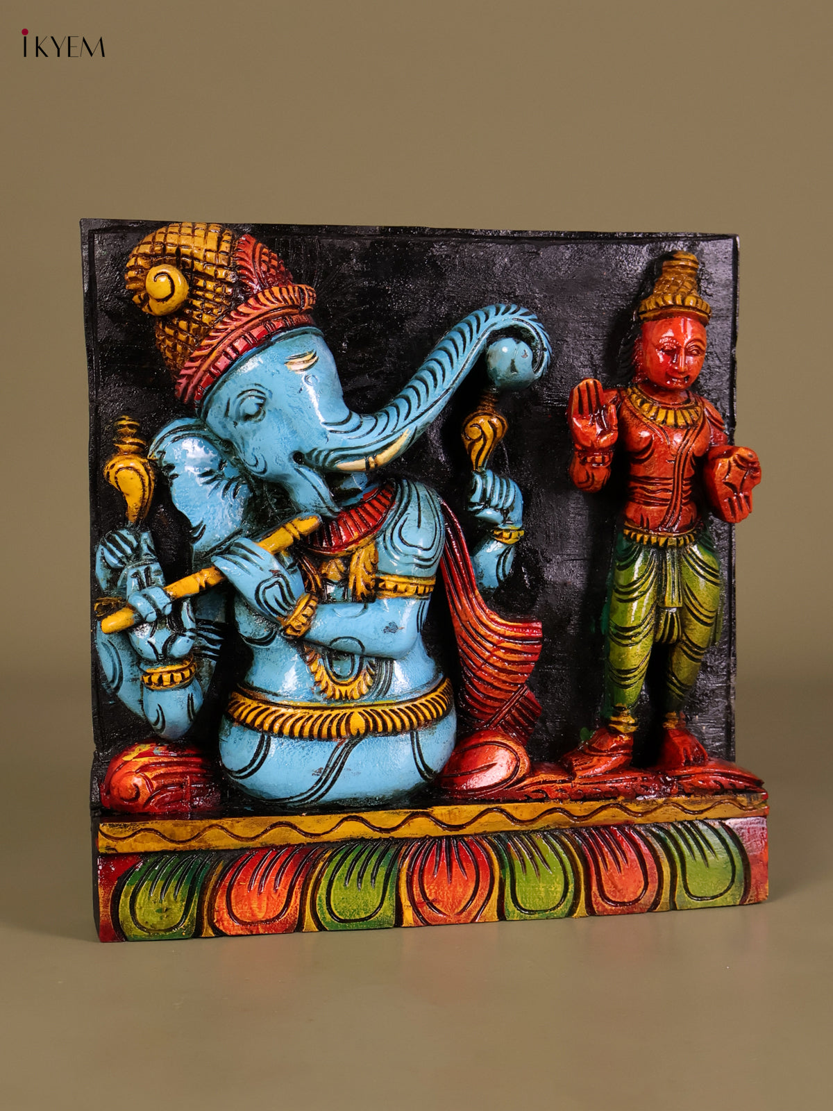 Artistic Handcrafted Fluting Ganesha Wooden Wall Panel 3