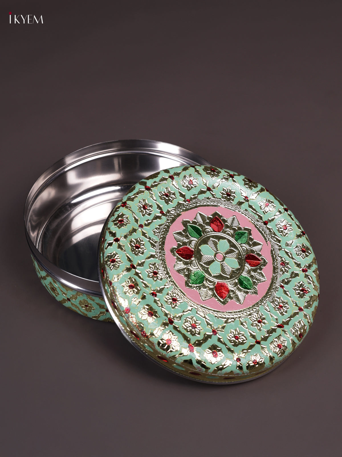 Artistic Pista Green Meenakari Steel Box