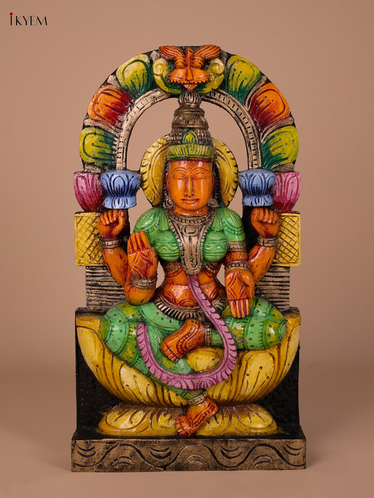 Artistic Wooden Hand Painted Goddess Lakshmi Statue