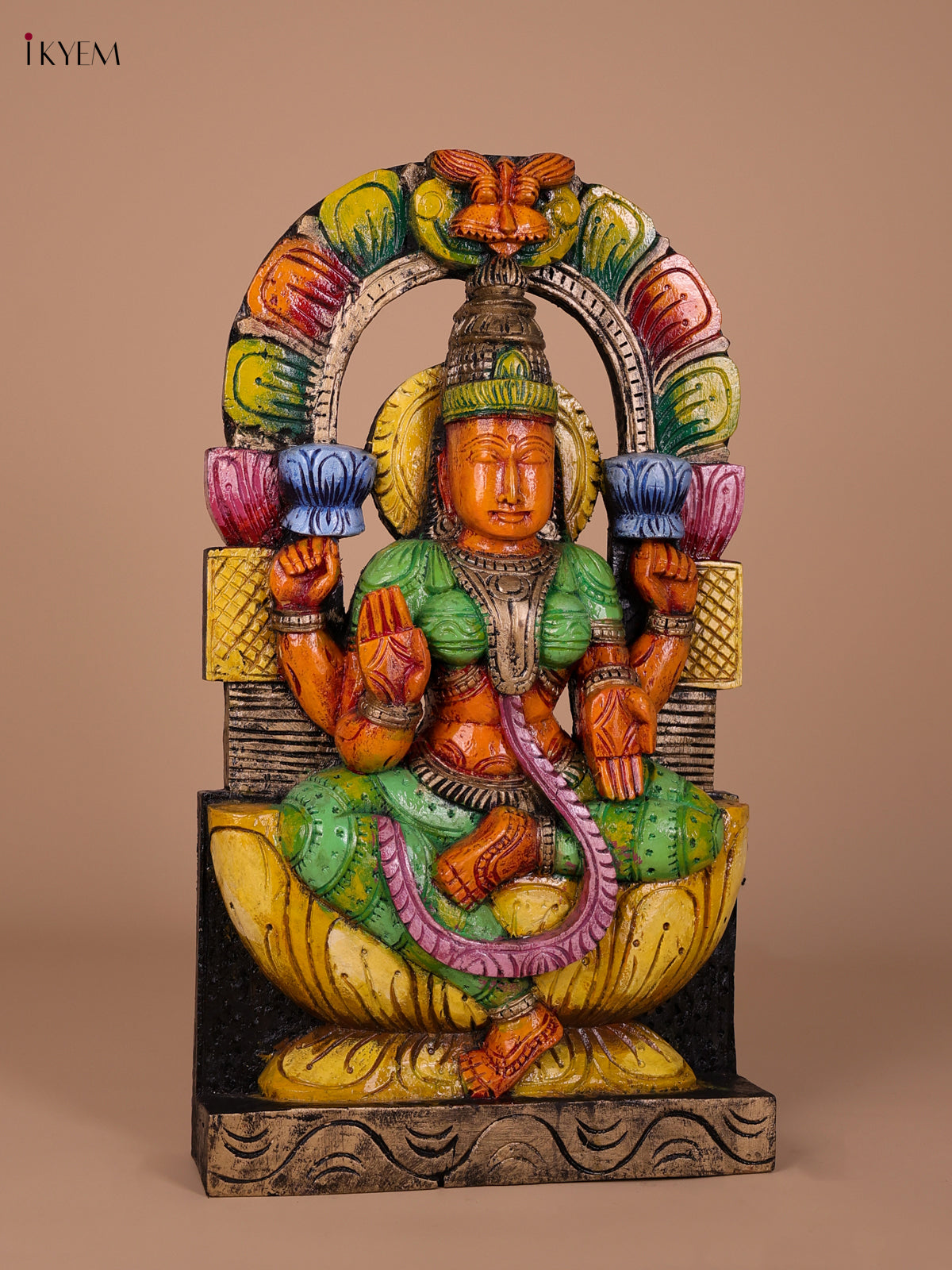 Artistic Wooden Hand Painted Goddess Lakshmi Statue 2