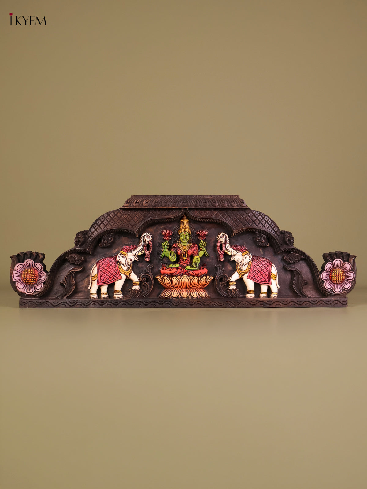 Auspicious Handcrafted Gajalakshmi Wooden Door Pediment