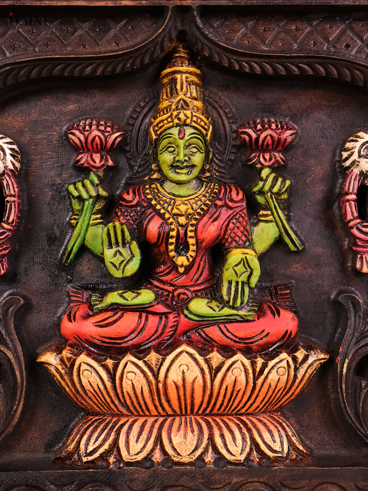 Auspicious Handcrafted Gajalakshmi Wooden Door Pediment 1