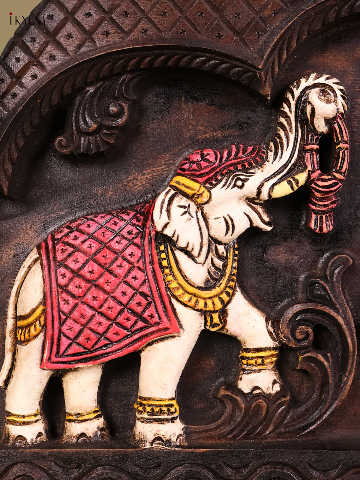 Auspicious Handcrafted Gajalakshmi Wooden Door Pediment 2