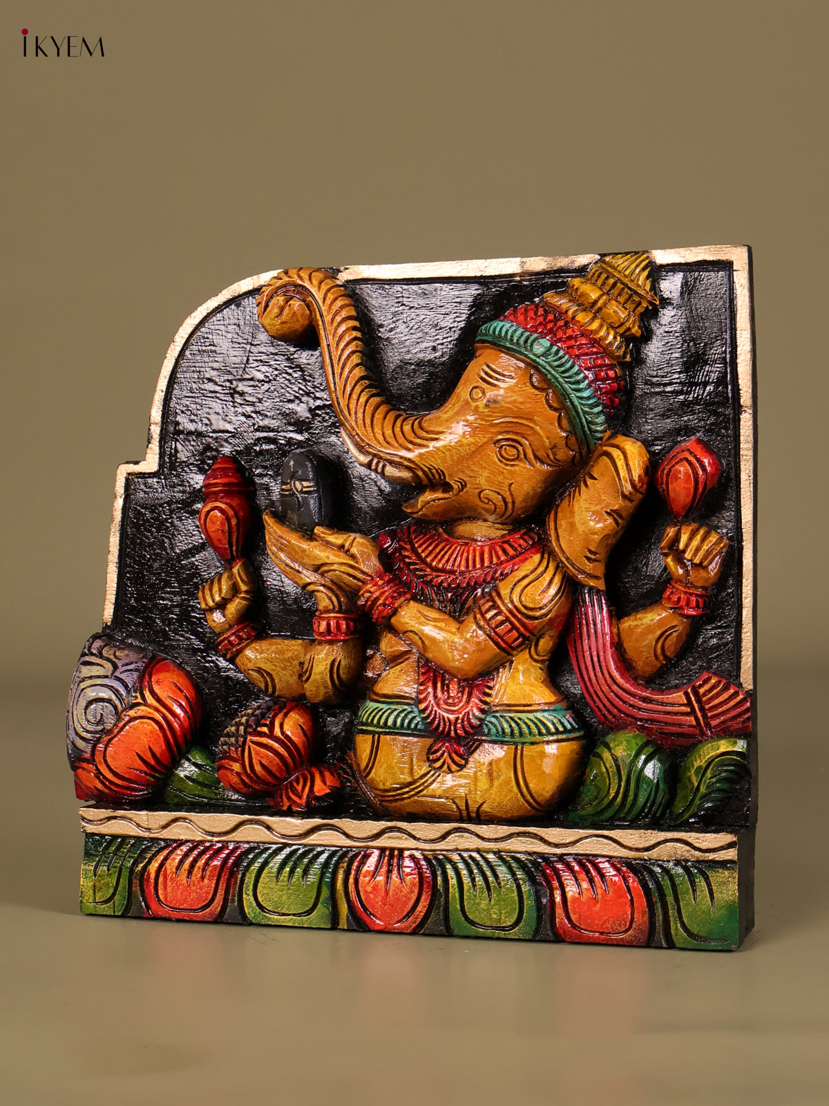 Auspicious Handcrafted Ganesha with Shiva Lingam Wooden Panel 2