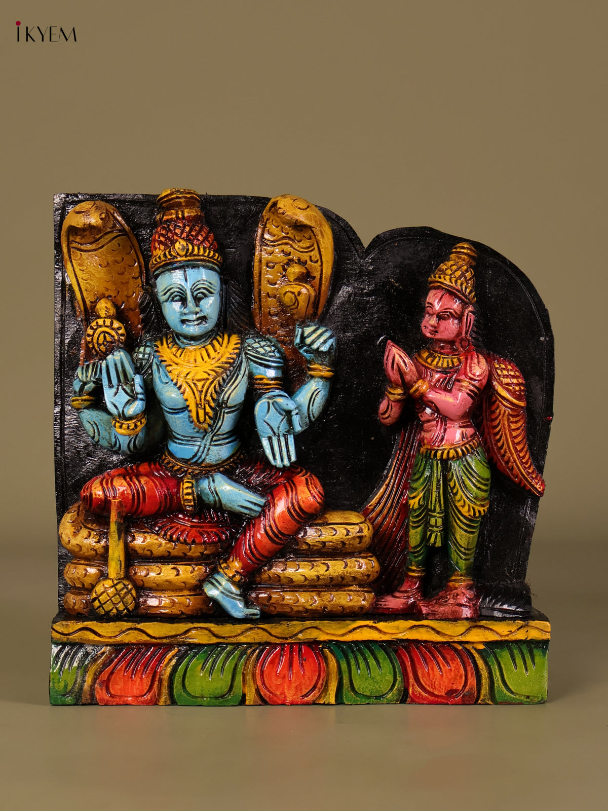 Beautiful Hand Carved Lord Vishnu With Garuda Wooden Panel