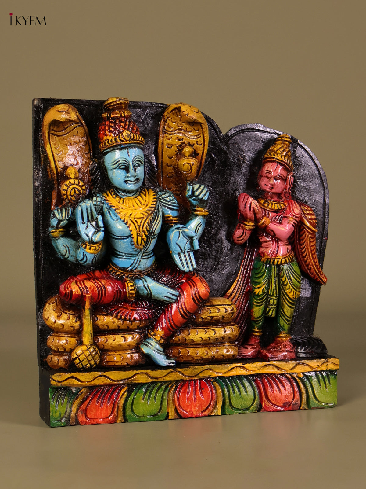Beautiful Hand Carved Lord Vishnu With Garuda Wooden Panel 3