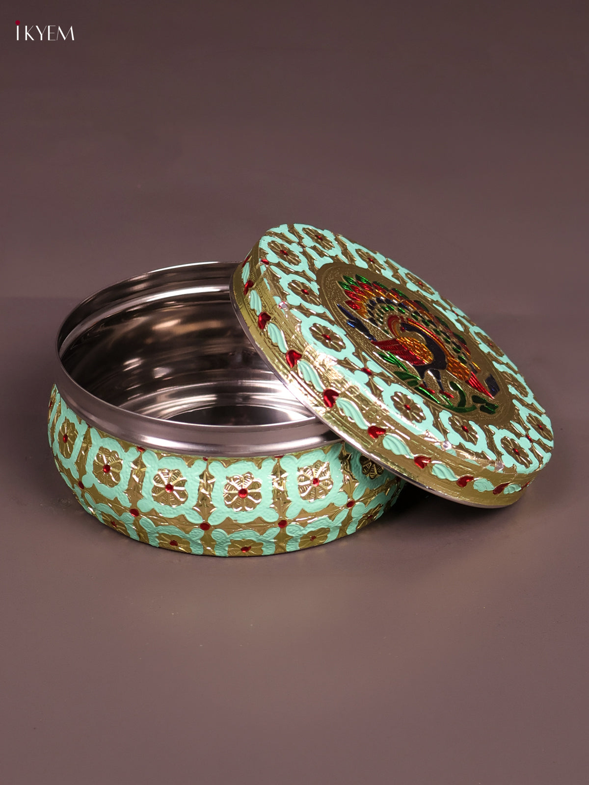 Beautiful Mint Green Meenakari Storage Box With Peacock Design 1