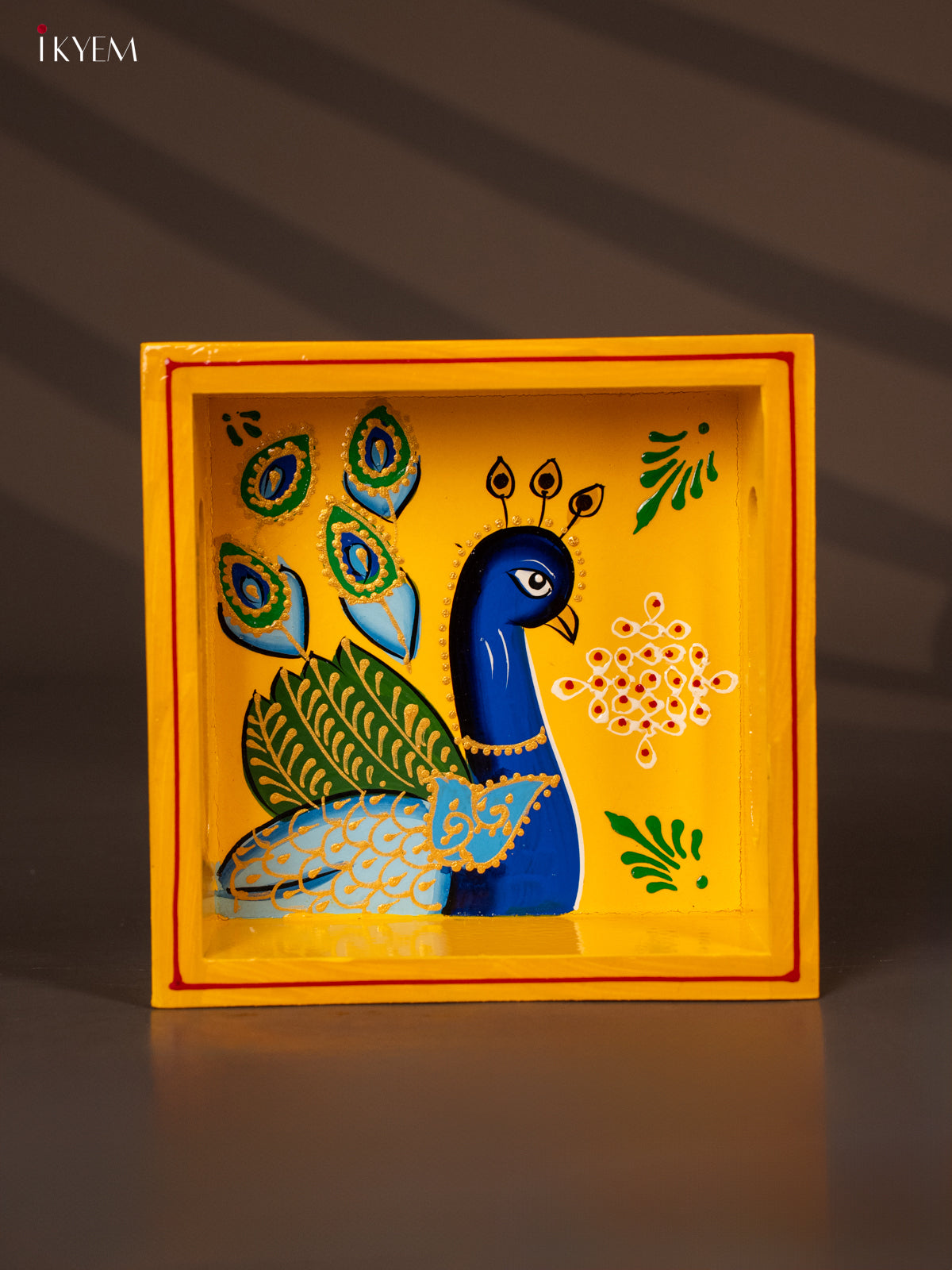 Beautifully Hand Painted Peacock Square Wooden Tray - (6x6) Inch