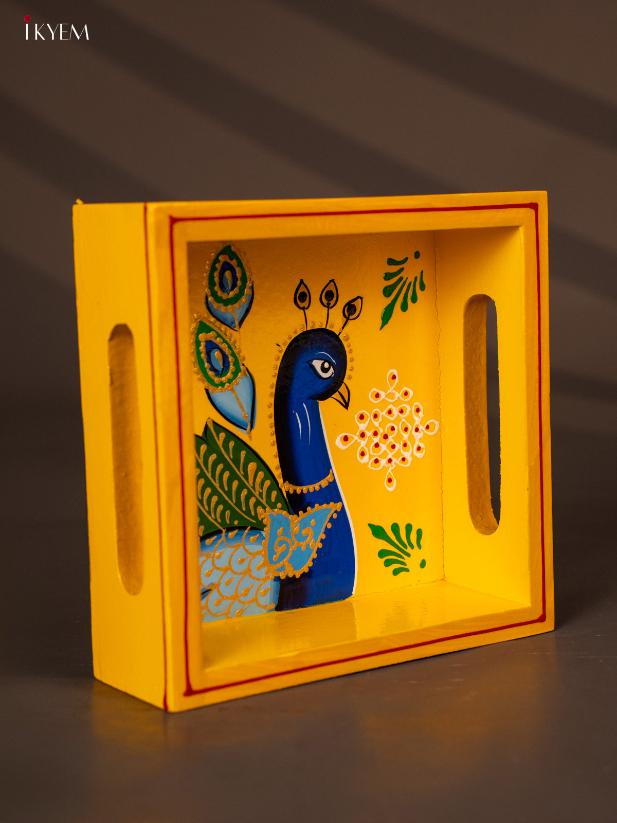 Beautifully Hand Painted Peacock Square Wooden Tray 1