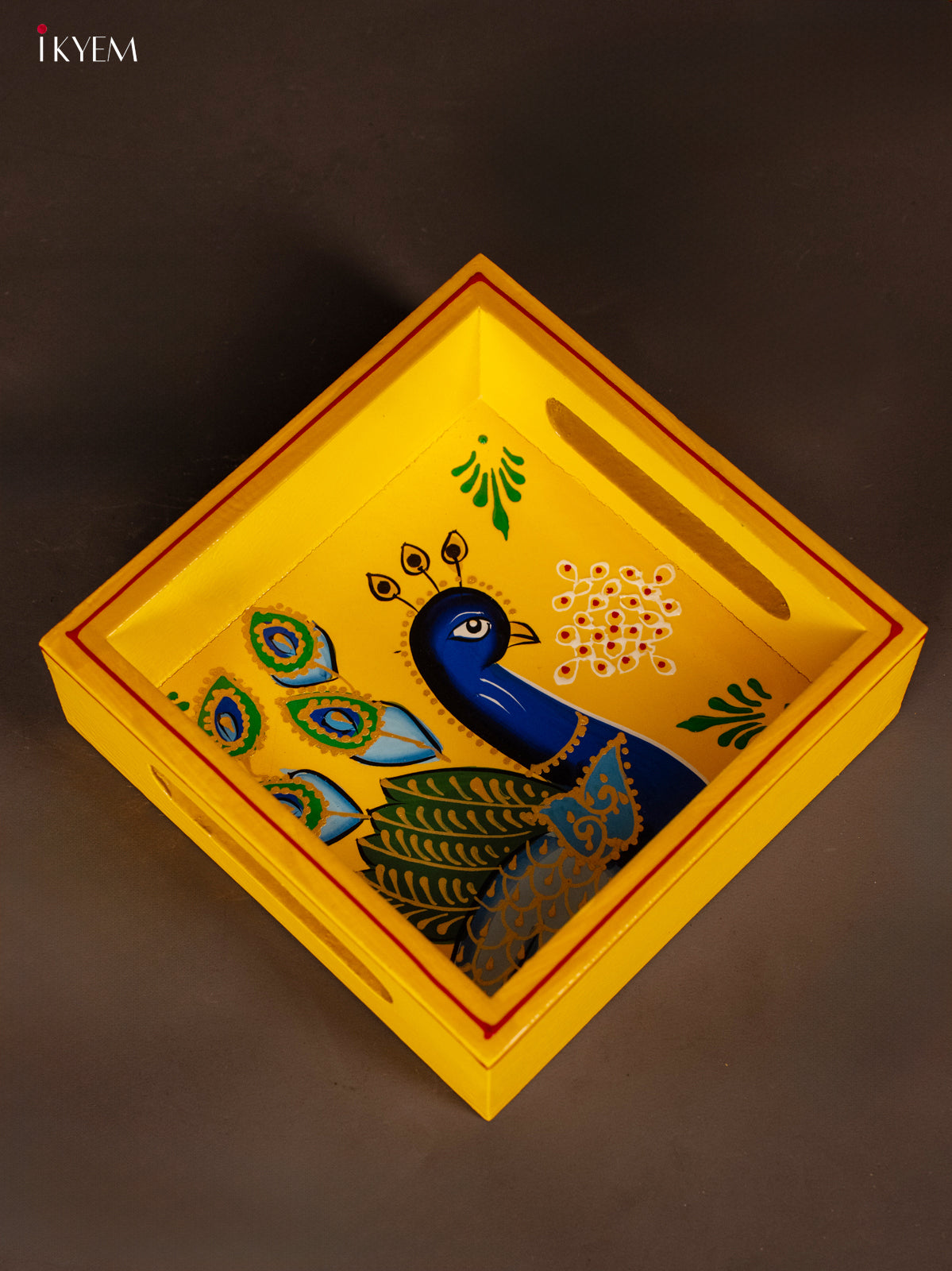 Beautifully Hand Painted Peacock Square Wooden Tray 3
