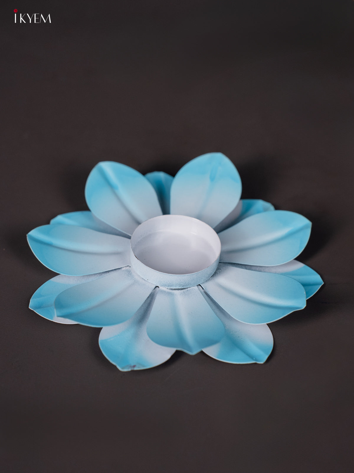 Breezy Sky Blue Hand-Painted Lotus T-Light Candle Holder