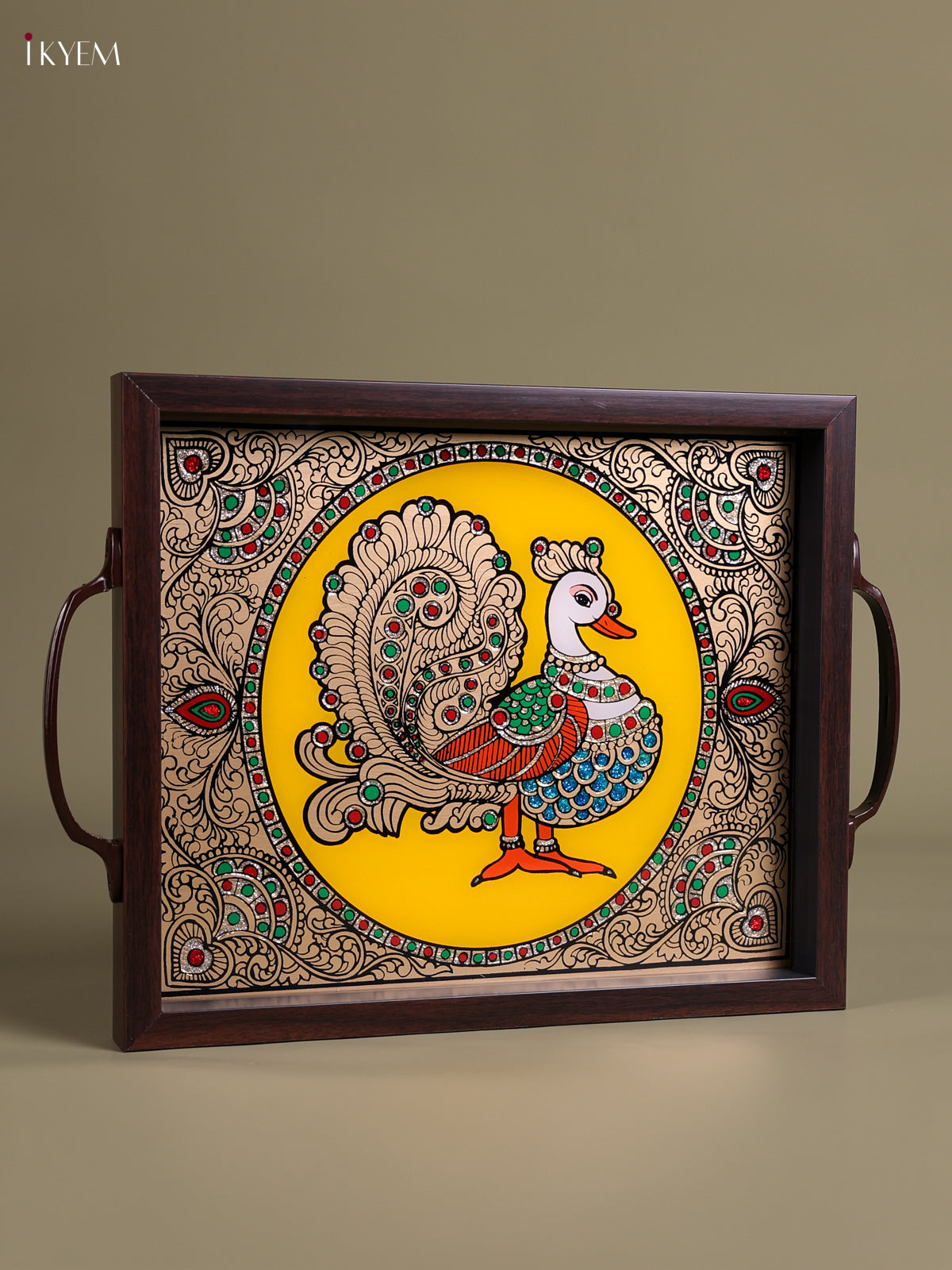 Bright Annapakshi Reverse Glass Painted Tray In Yellow 2