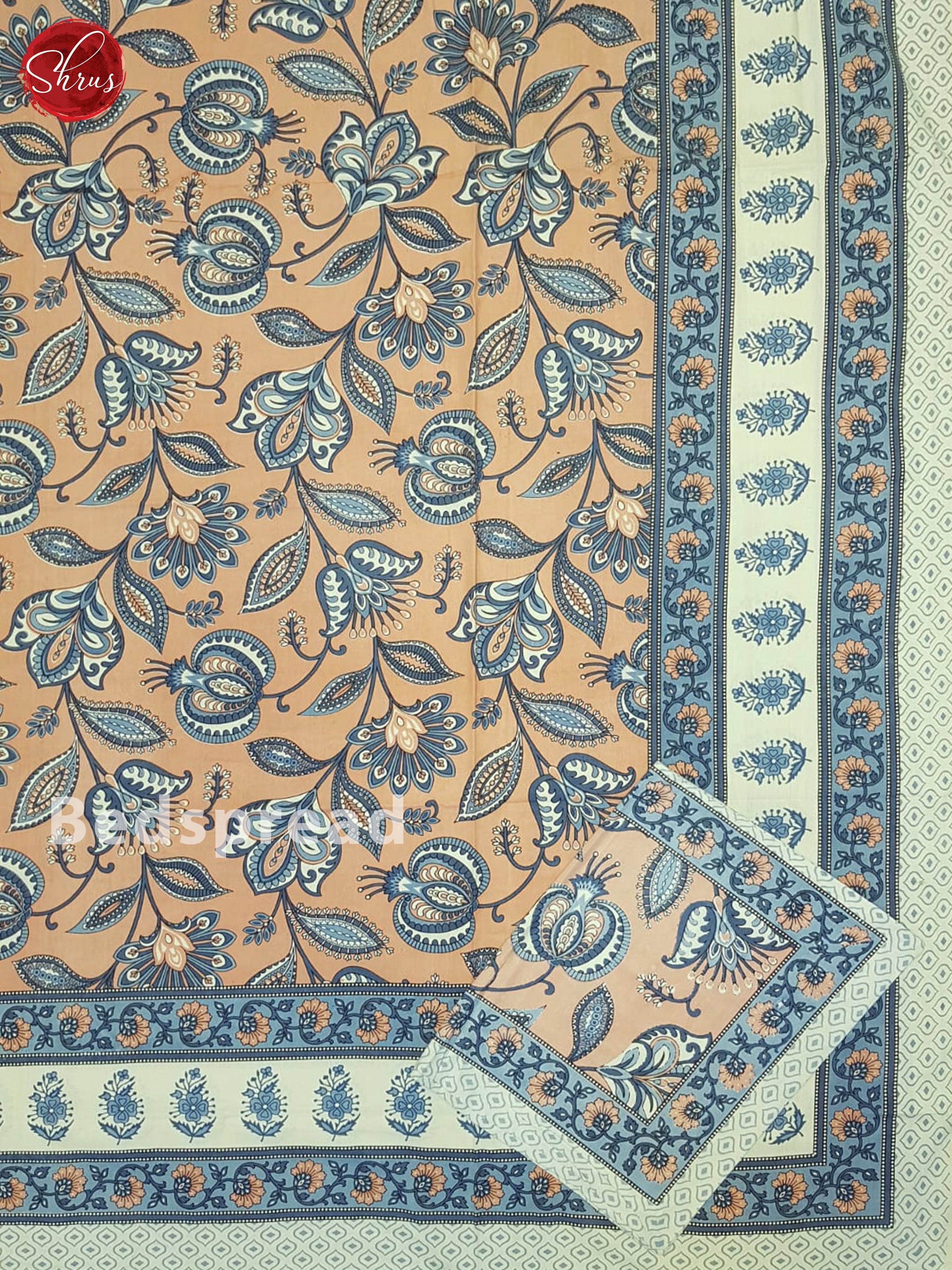 Peach And Cream-Jaipur Cotton Block Printed Double Spread - Shop on ShrusEternity.com