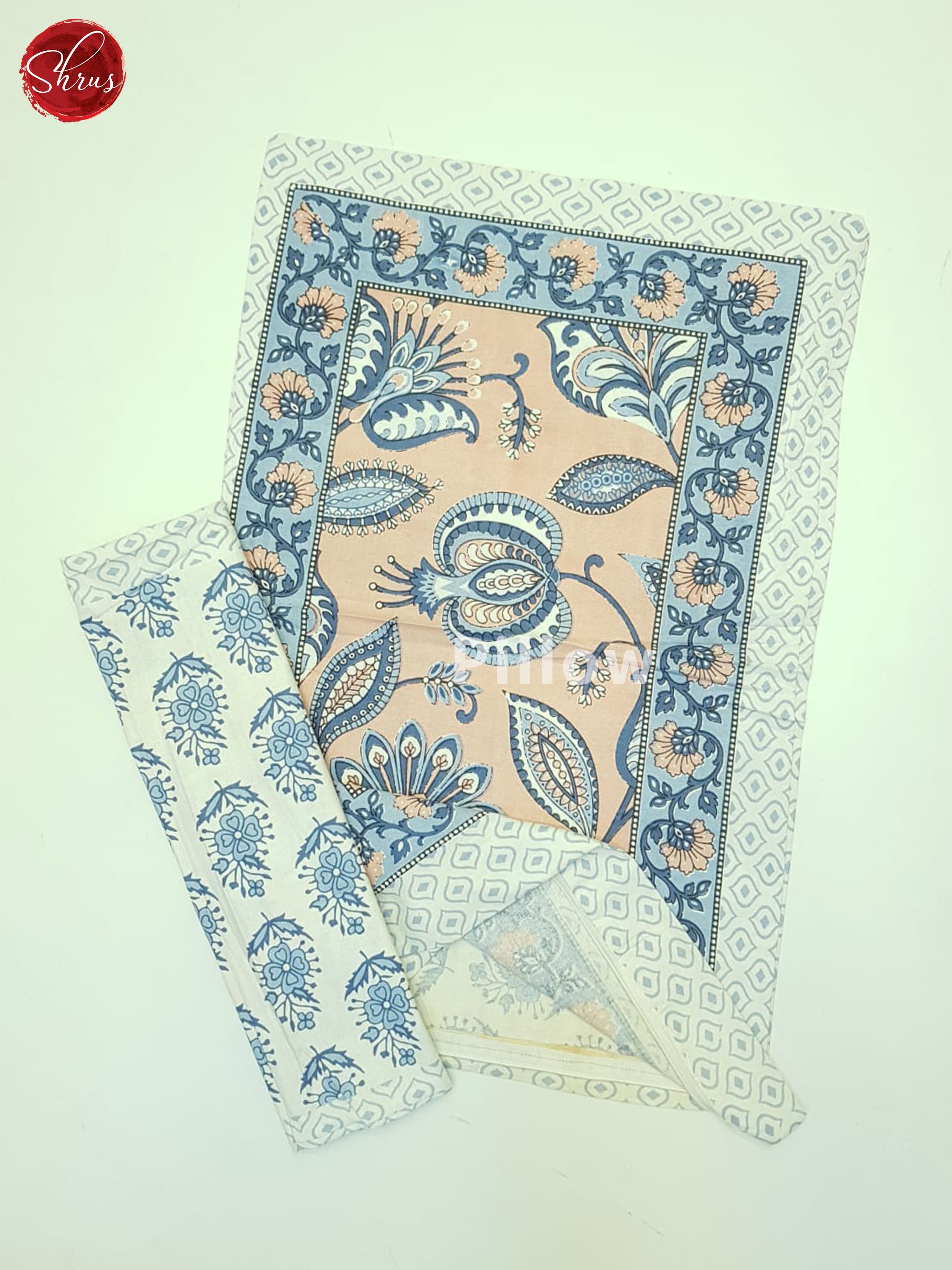 Peach And Cream-Jaipur Cotton Block Printed Double Spread - Shop on ShrusEternity.com