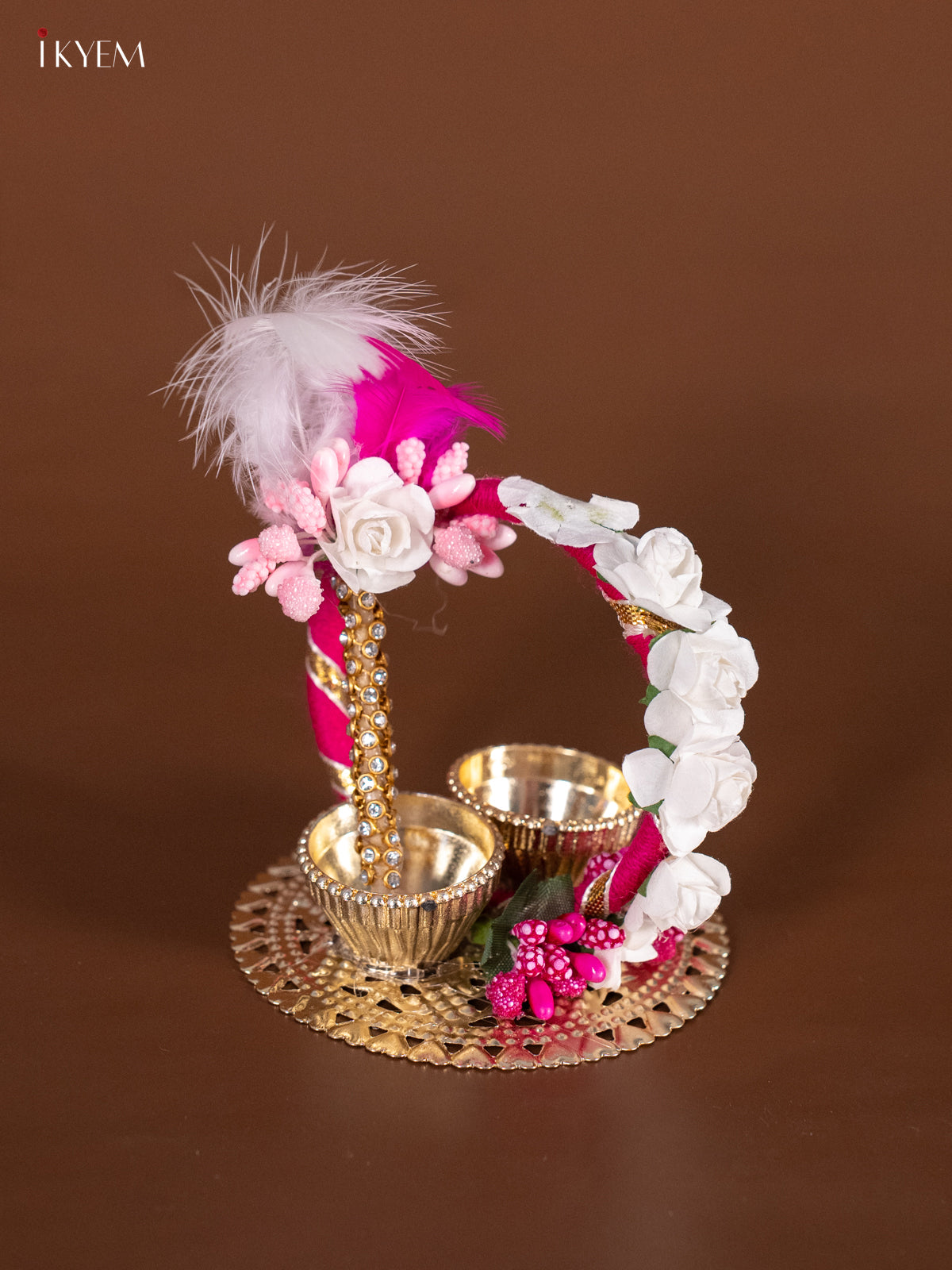 Charming Haldi Kumkum Platter With Pink & White Floral Design