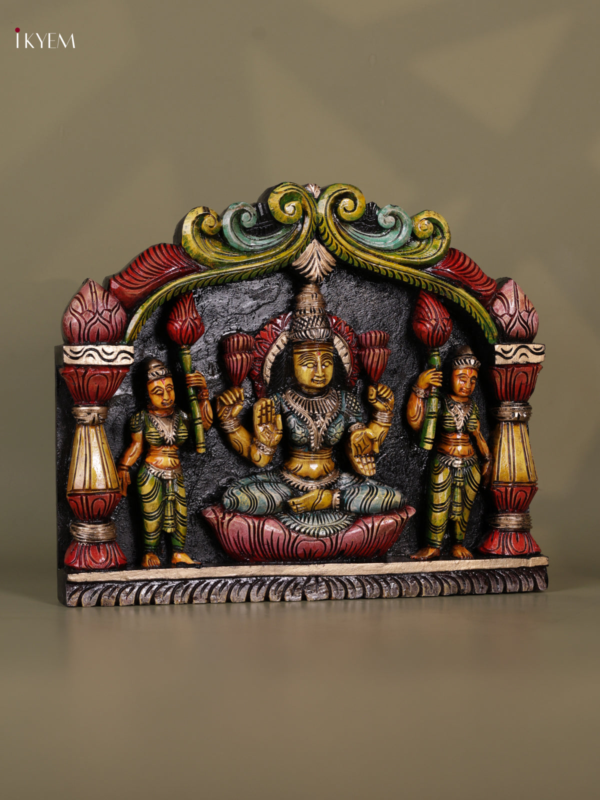 Charming Hand Carved Goddess Lakshmi Wooden Panel 1