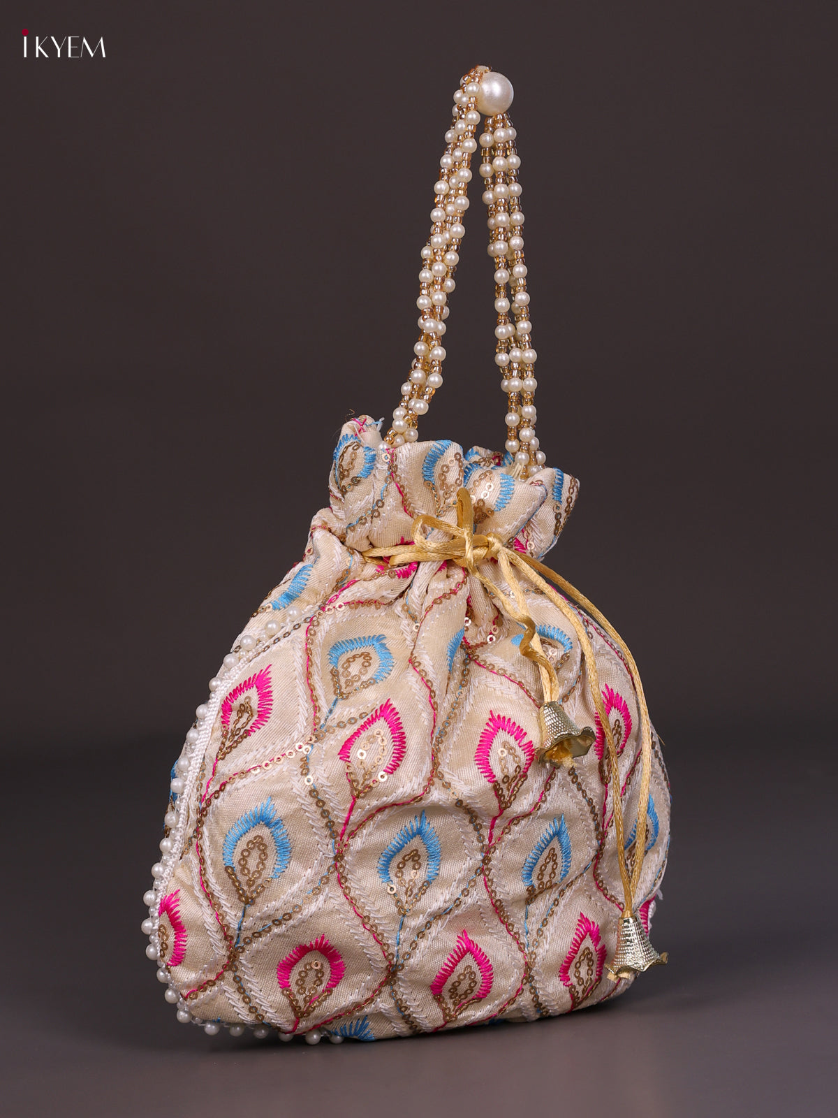 Chic Off White Colour Embroidered Potli Bag 1