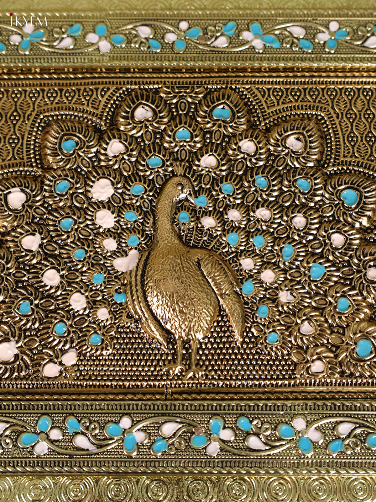 Chic Wooden Dry Fruit Box In Blue & White With Peacock Design 1