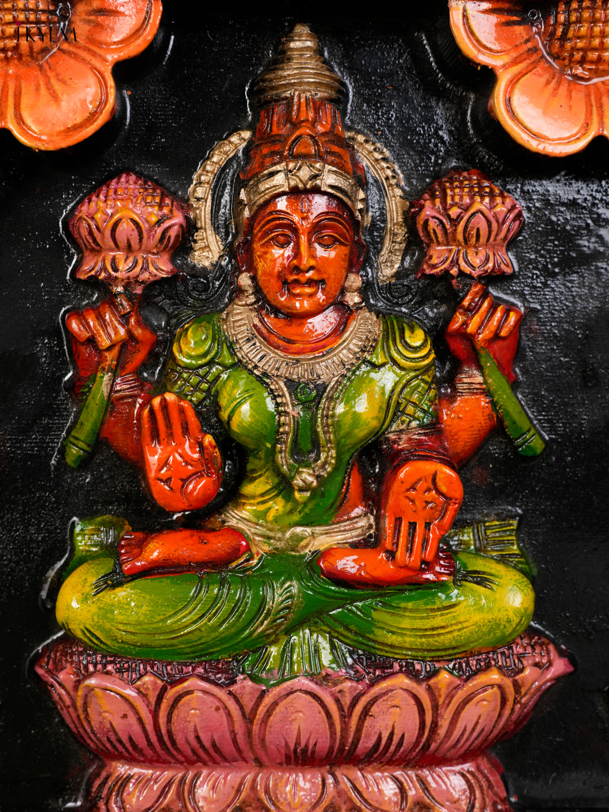 Classy Hand Painted Gajalakshmi Wooden Wall Panel 1