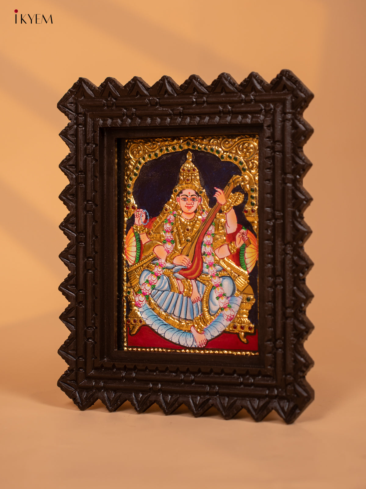Saraswati - Tanjore Painting (11x9) - red - KD17152