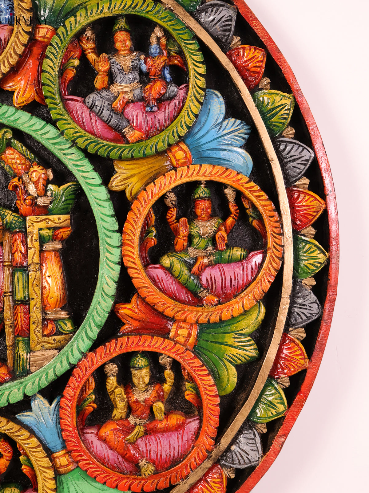 Divine Ashtalakshmi & Vishnu Wooden Hand Carved Wall Hanging 1