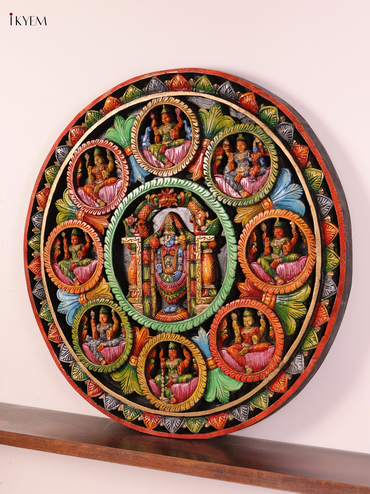 Divine Ashtalakshmi & Vishnu Wooden Hand Carved Wall Hanging 4