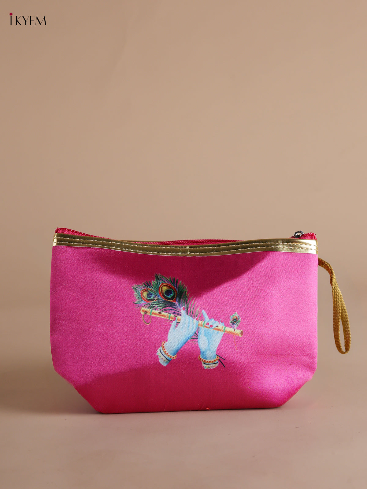 Divine Digital Krishna Flute Printed Pink Purse with Zipper