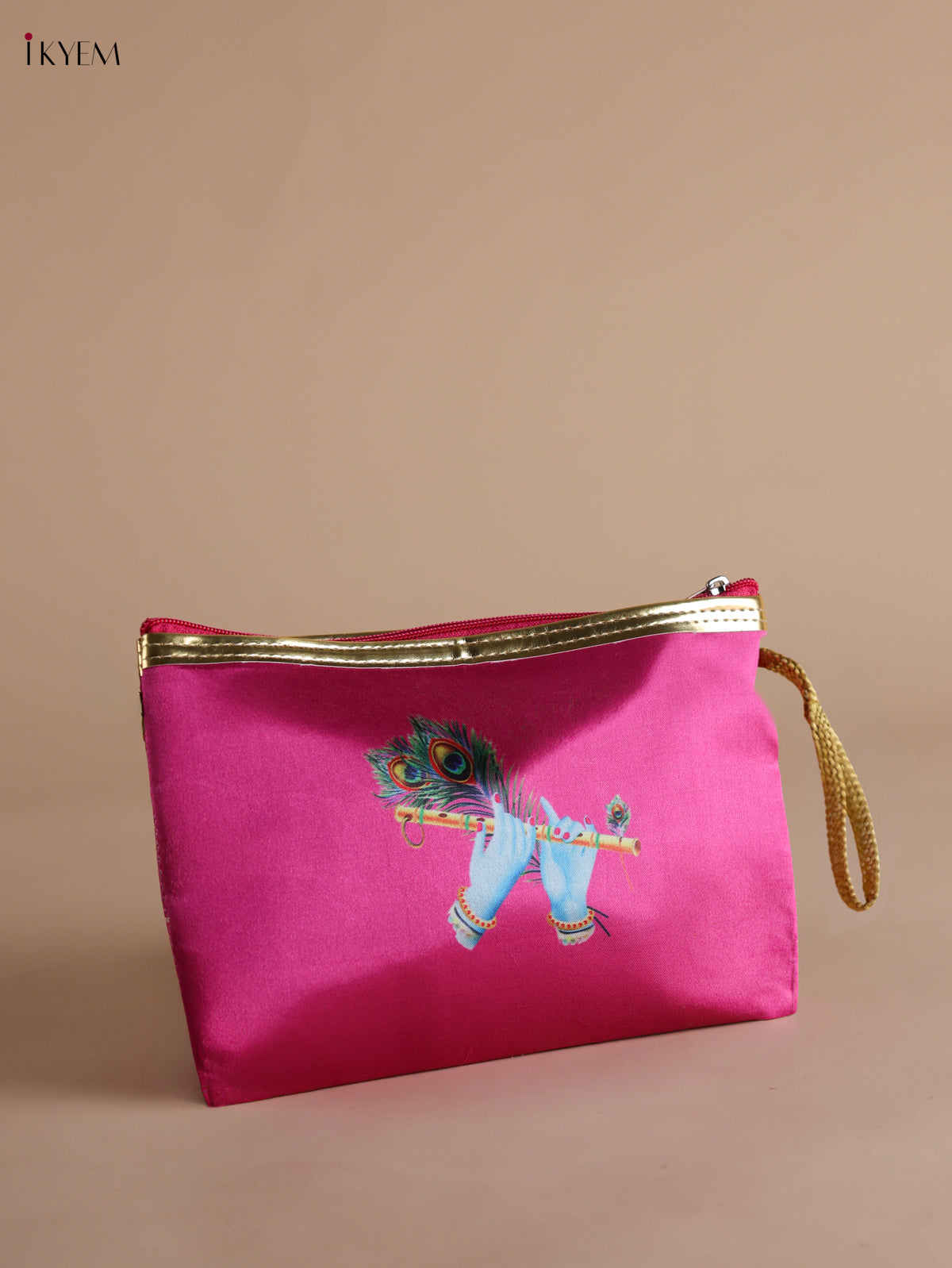 Divine Digital Krishna Flute Printed Pink Purse with Zipper 1