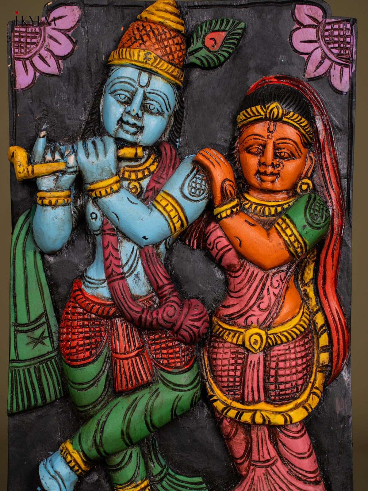 Divine Hand Painted Wooden Radha Krishna Wall Hanging 2