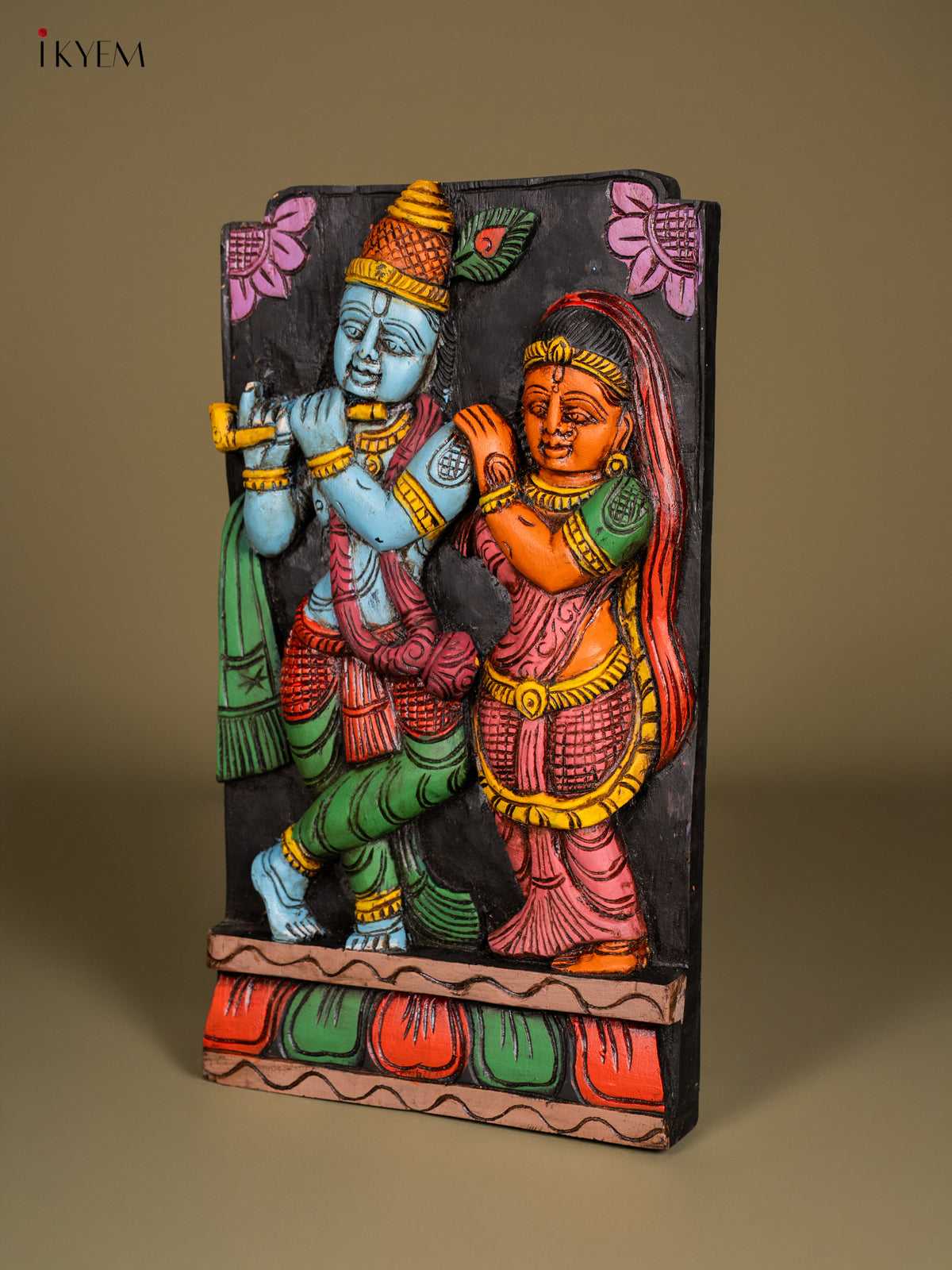 Divine Hand Painted Wooden Radha Krishna Wall Hanging 3