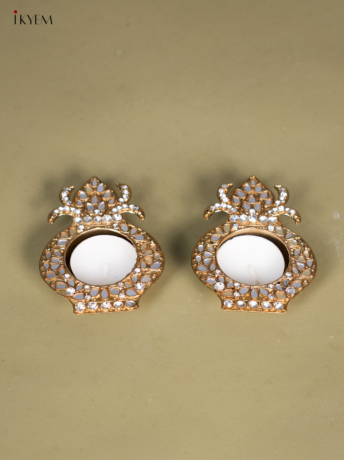 Divine Kalash shaped Set Of 2 T Light Candle Holder with Mirror work