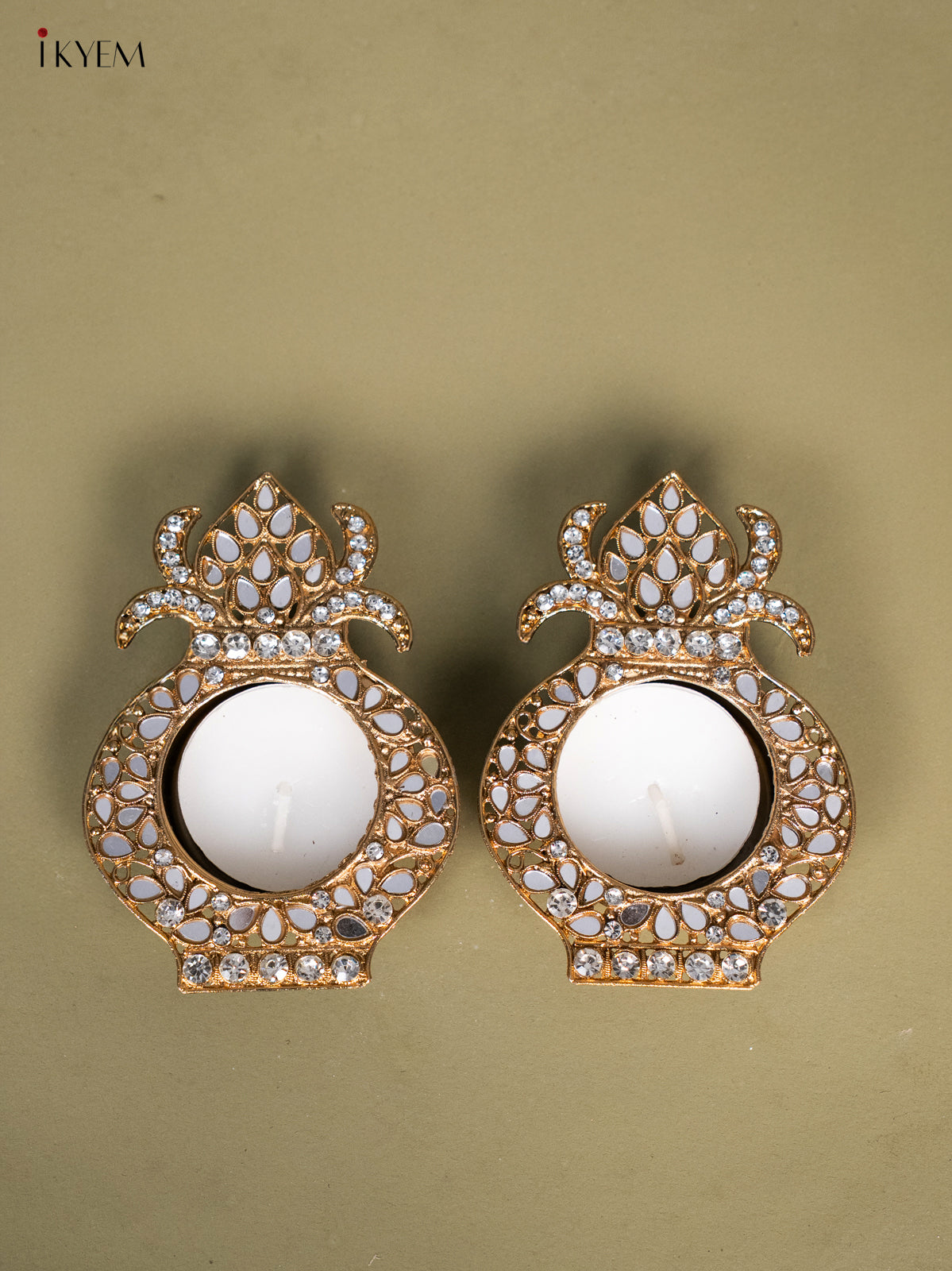 Divine Kalash shaped Set Of 2 T Light Candle Holder with Mirror work 1